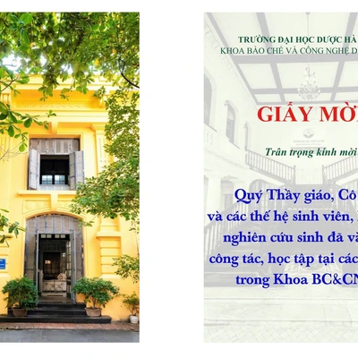 Giấy mời Lễ Kỷ niệm 70 năm Phát triển Học thuật Bào Chế - Công nghệ Dược Phẩm